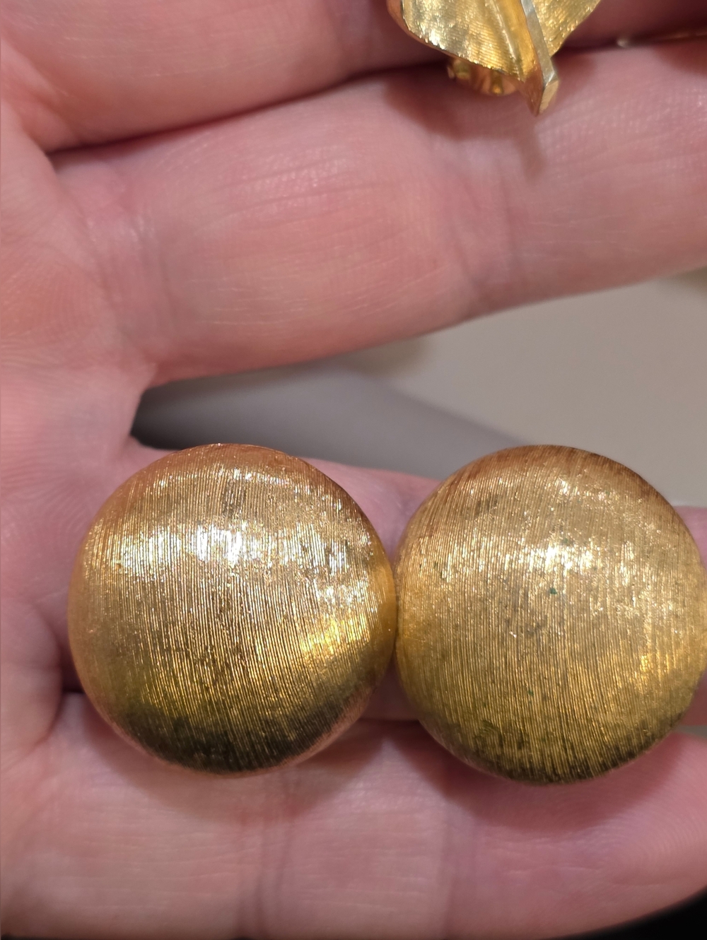 Vintage Monet Gold-Tone Brushed Round Clip Earrings
